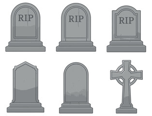 Obraz premium Gravestone Icon Collection with RIP Inscription, Tombstone Vector Illustration