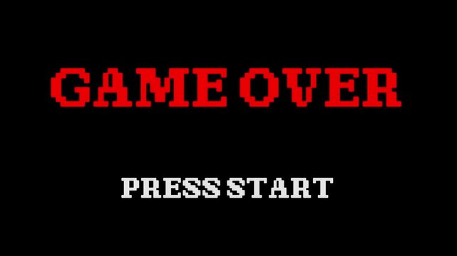 Game Over video games screen with text Press Start 8 Bit Pixel Retro Gaming looping on alpha Channel video animation. 4K Videos