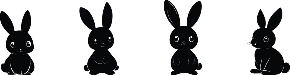 Obraz premium Rabbit silhouette collection. Vector set. Bunny side view poses isolated on white background.