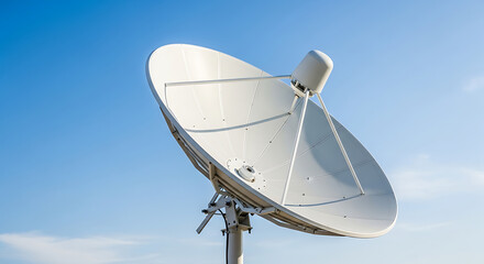 Large Satellite Dish Antenna for Space Communication and Telecommunications Against Blue Sky
