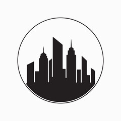 Obraz premium City skyline inside circle with modern architecture clean business logo Vector illustration