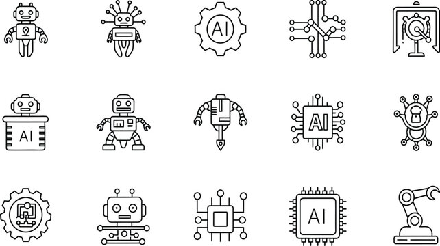 Professional vector icon set for ai robotics and technology concepts