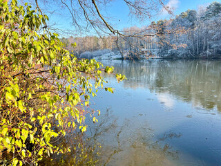 The Pekhorka River in November in clear weather. Moscow region, Balashikha city