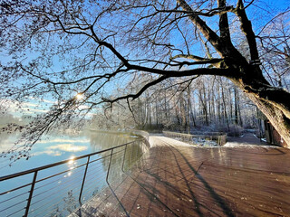 The Pekhorka River in November in clear weather. Moscow region, Balashikha city