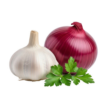 Garlic and red onion with parsley garnish