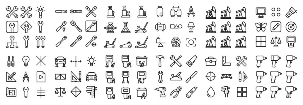 Outlined tool and equipment icons for maintenance.