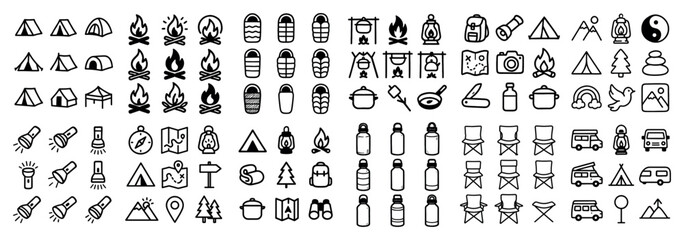 Camp and hiking icon variations display