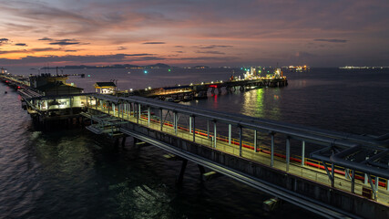 Aerial view industrial oil and gas pipeline system, Energy industry pipeline structure oil and gas refinery, Industrial pipeline system petrochemical plant refinery, Petrochemical pipeline network.