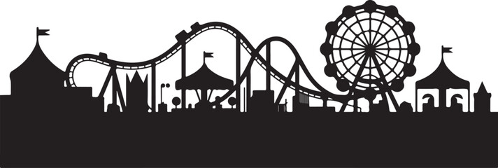 Obraz premium Black silhouette amusement park with roller coaster and ferris wheel