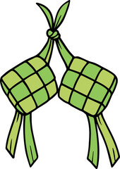 Traditional Indonesian Ketupat Rice Dumpling Woven Palm Leaf Icon for Eid Ramadan Celebration Illustration