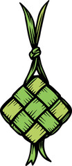 Traditional Indonesian Ketupat Rice Dumpling Woven Palm Leaf Icon for Eid Ramadan Celebration Illustration