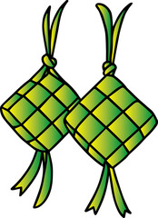 Traditional Indonesian Ketupat Rice Dumpling Woven Palm Leaf Icon for Eid Ramadan Celebration Illustration
