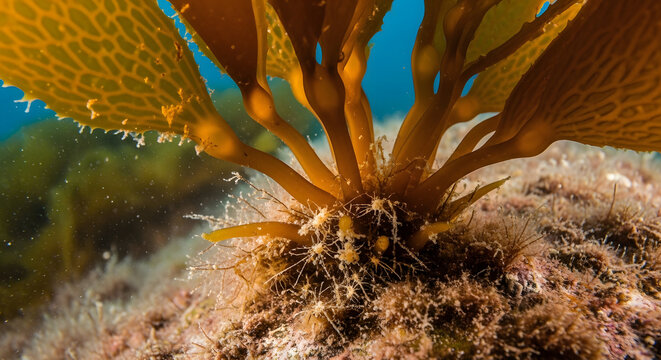 Underwater kelp holdfast macro
