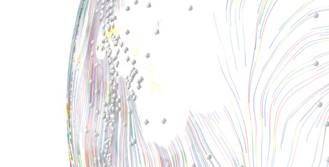 Naklejka premium Abstract artwork featuring dynamic lines, spheres, and color, conveying energy, flow, and visual interest. Perfect for