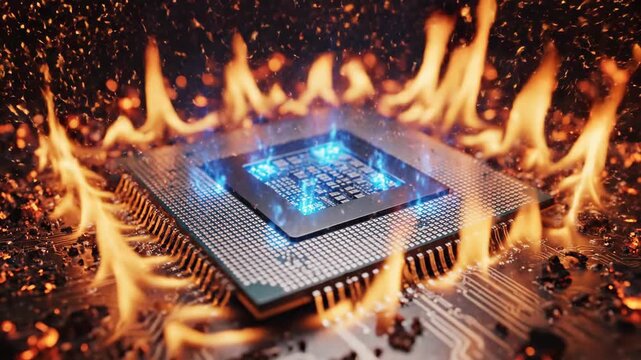 Overclocked CPU on Fire - A Technology Nightmare Scenario.
