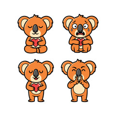 Obraz premium Koala cartoon characters showing emotions with hearts in a set