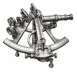 Antique Sextant Vintage Engraved Navigation Instrument Illustration Isolated on White © Stefanina