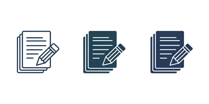 Three documents being edited with a pencil icon on each. isolated on transparent background