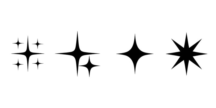 A sequence of four different star shapes with increasing complexity and number of points. isolated on transparent background