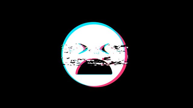 Collection of emoticons, faces with emotions, heart, skull. Animation with glitch effect on a blank background with alpha channel