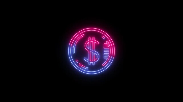 Glowing neon light red and blue color dollar icon animation us currency business money us coin wealth finance profit cash circle us dollar payment effect investment on black background