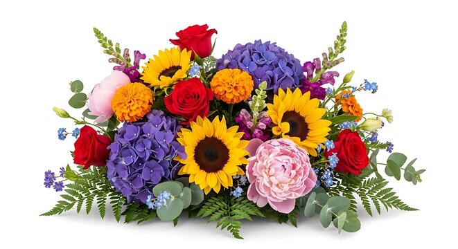 Vibrant Mixed Flower Arrangement with Sunflowers and Hydrangeas