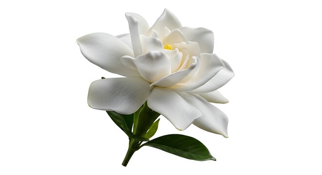 White Gardenia Flower with Green Leaves Isolated bloom
