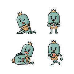 Fototapeta premium Cartoon ice cream characters showing emotions with crown on white background