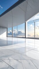 Fototapeta premium A sleek, modern room with marble floors and large windows