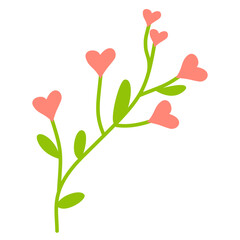 Charming heart shaped flowers on green stem with leaves