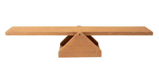 Naklejka premium front view of a wooden seesaw in balance cut out
