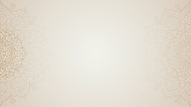Symmetrical Mandala Ornament Background with Elegant Golden Outlines and Central Copy Space With Minimalist Horizontal Layout