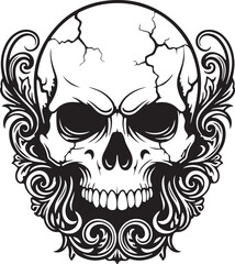 Obraz premium Detailed Gothic Skull Mascot Vector Illustration – Monochrome Black and White with Ornamental Elements