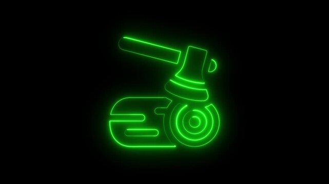 Neon Green Chainsaw Cutting Log Symbol
