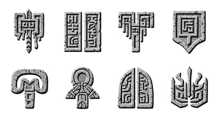 Ancient Stone Symbols, Glyphs, and Runes Set