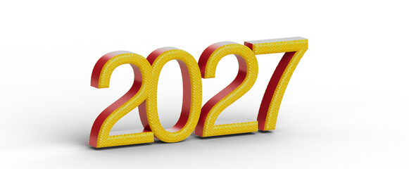 3D rendered illustration of the year 2027 in a stylish textured font with vibrant golden yellow and red colors, perfect