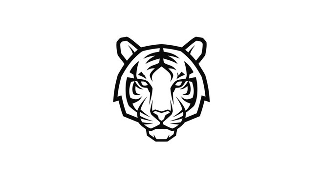 Black and White Tiger Head Illustration.