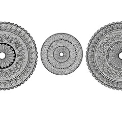 Intricate Mandala Designs: Three Circular Ornaments with Detailed Patterns