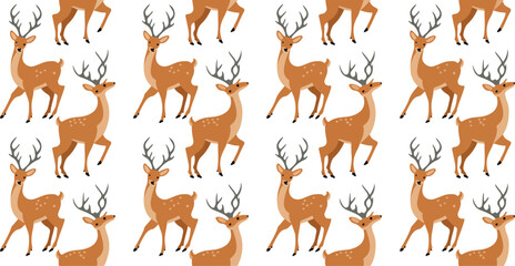 Obraz premium Cute Deer and Stag Pose Vector Set Featuring Spotted Fawn Characters for Forest Wildlife, Nature, Cartoon Illustration, and Kids-Friendly Animal Collection