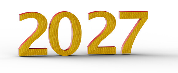 Bold golden 2027 text stands against a clean white background. Perfect for new year designs and future concept visualiz © vegefox.com