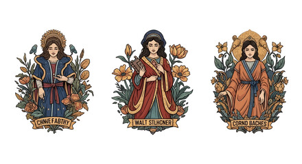 Pixel Art Saints Women Medieval Style Illustration