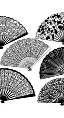 Set of Decorative Japanese Fans with Intricate Patterns