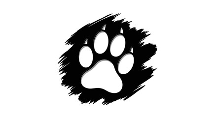 Black and white paw print with a grunge brush stroke effect. © Rizky