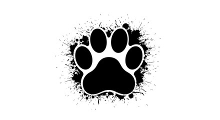 Black paw print with a grunge ink splatter effect. © Rizky