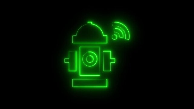 Neon Green Smart Fire Hydrant with Wi Fi Connectivity Symbol on Black Background wifi connectivity glowing symbol