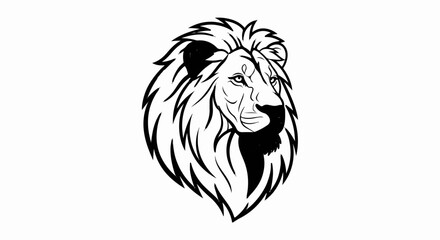 Stylized black and white illustration of a lion's head with a flowing mane © gilang