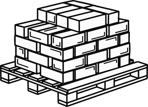 Stacked bricks on a wooden pallet, simple line drawing