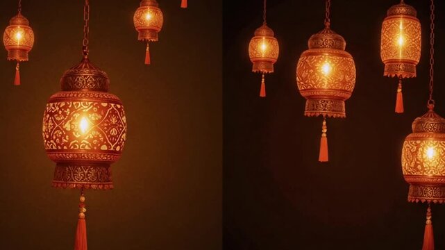 Ornate Moroccan Lanterns Glowing in Warm Light Festive Ambiance