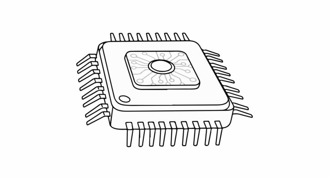 Stylized line drawing of a square integrated circuit with multiple pins