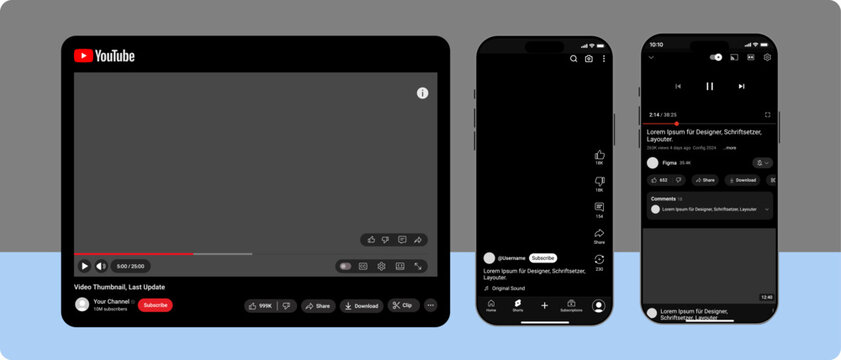 Youtube mockup social media template. Youtube video template. Youtube shorts mockup phone ui screen display. Youtube video frame in smartphone screen template vector. Youtube in smartphone frame.